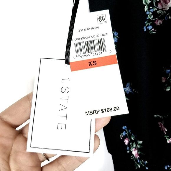 1.State Woodland Calico Rich Black Floral High Low Dress - Picture 8 of 9